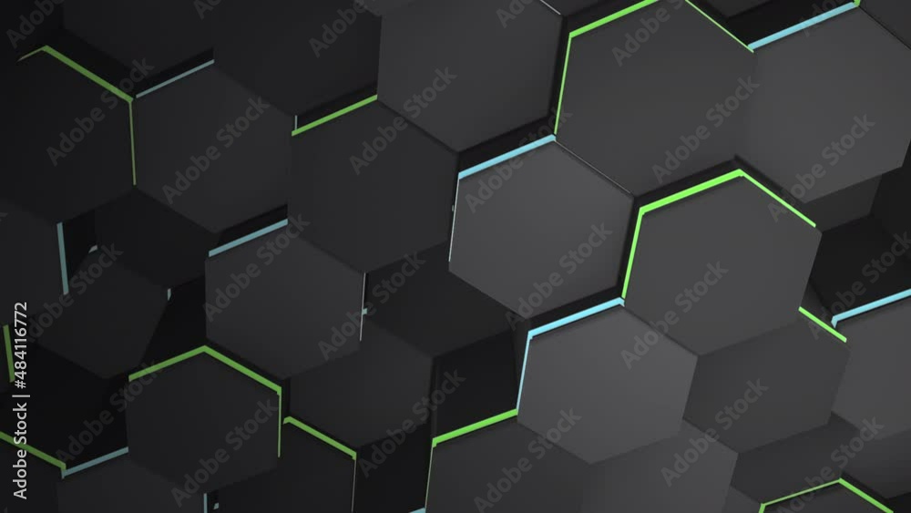 Dark big green and blue hex grid pattern and neon light, abstract business, corporate and futuristic style background Dark big green and blue hex grid pattern and neon light, abstract business, corporate and futuristic style background