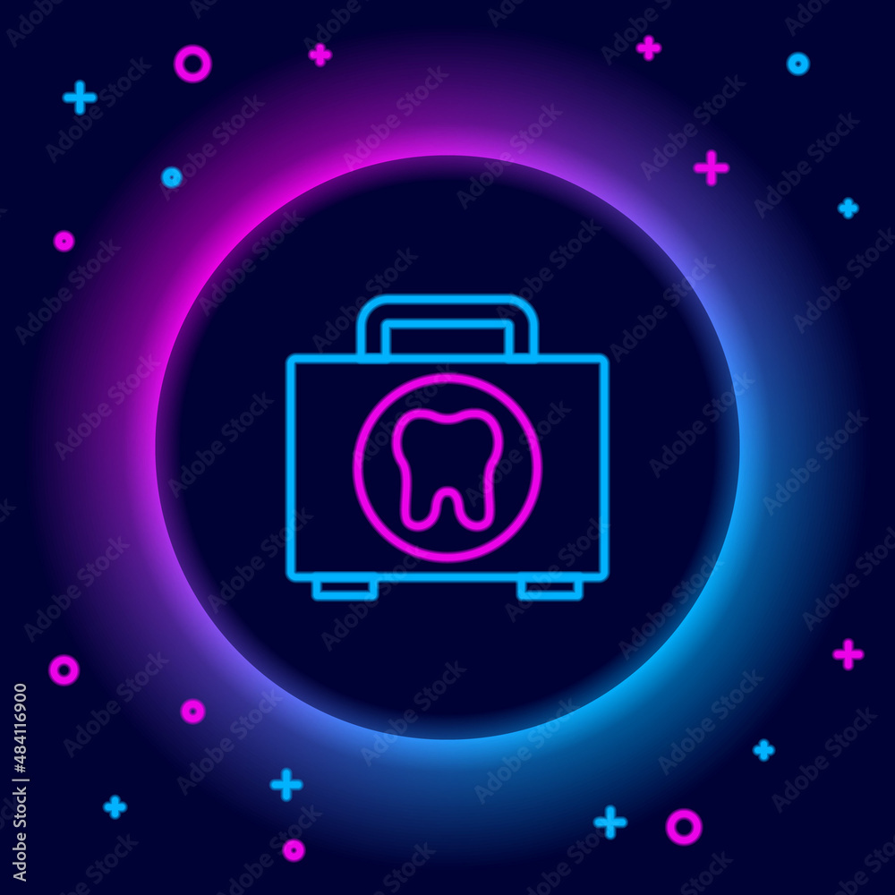Glowing neon line First aid kit icon isolated on black background. Medical box with cross. Medical equipment for emergency. Healthcare concept. Colorful outline concept. Vector Glowing neon line First aid kit icon isolated on black background. Medical box with cross. Medical equipment for emergency. Healthcare concept. Colorful outline concept. Vector
