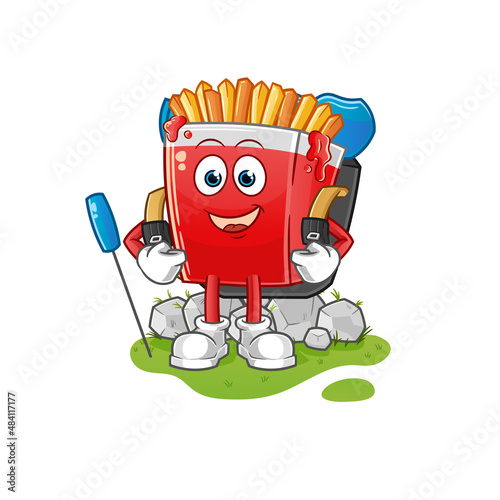French fries go camping mascot. cartoon vector