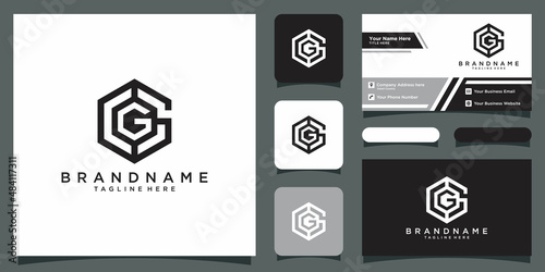 Initial letter G or GG, hexagon modern abstract icon logo design with business card design