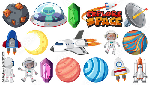 Isolated fantasy space game objects and elements set