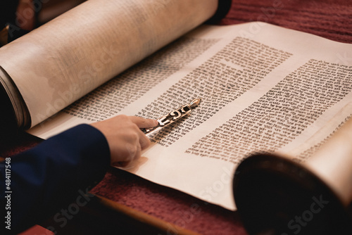 Torah with Yad, Torah with pointer and boy's hand, torah reading