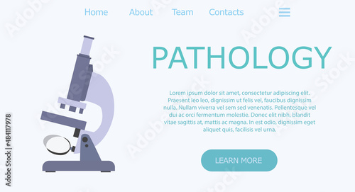 Pathology template and banner. Flat vector illustration. Medical treatment and healthcare clinic landing page.