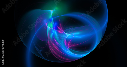 Abstract colorful blue, pink and green fiery shapes. Fantasy light background. Digital fractal art. 3d rendering.