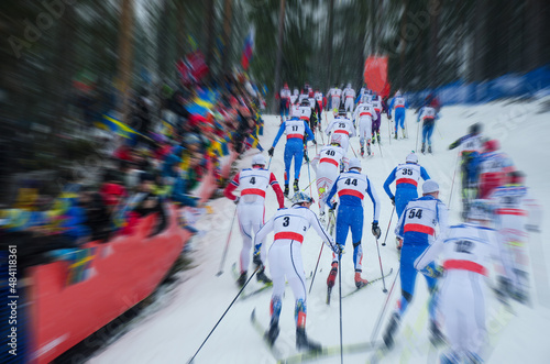 Nordic ski competitions. Athletes on the professional Track, Image for Winter Game in Beijing 2022 photo
