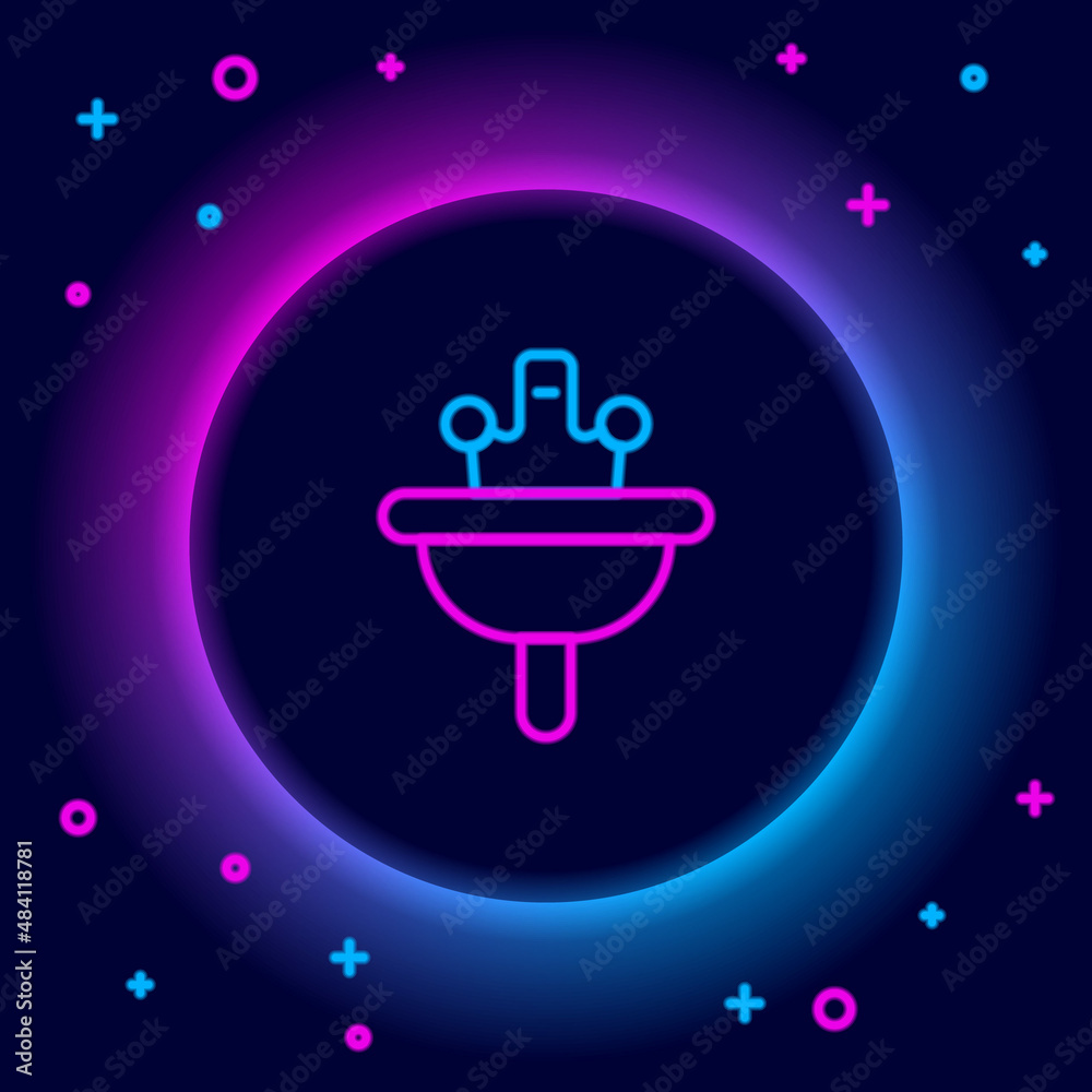 Glowing neon line Washbasin with water tap icon isolated on black background. Colorful outline concept. Vector Glowing neon line Washbasin with water tap icon isolated on black background. Colorful outline concept. Vector