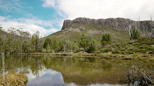 a tilt down clip of the beautiful pool of bethesda at walls of jerusalem national park in tasmania, australia photo