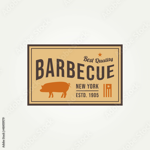 vintage retro pork barbecue emblem badge typography logo template vector illustration design