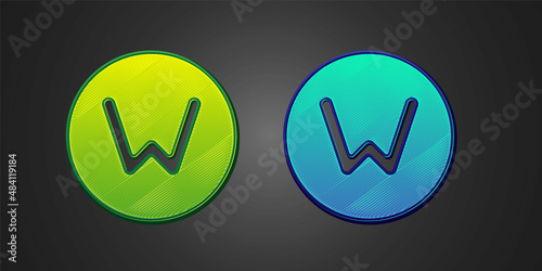 Green and blue Compass north icon isolated on black background. Windrose navigation symbol. Wind rose sign. Vector