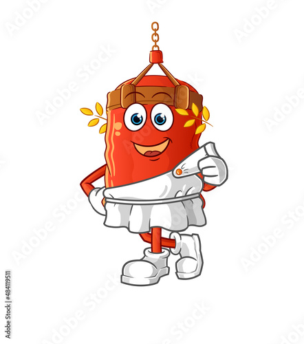 punching bag with greek clothing. cartoon mascot vector