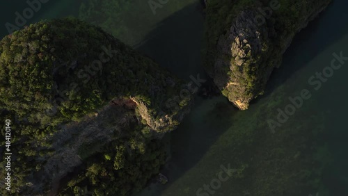 Wallpaper Mural Aerial view of iconic tropical turquoise water Pileh Lagoon surrounded by limestone cliffs. Phi Phi islands in Thailand. Stunning aerial view of the Ao Nang Tower Krabi most famous rock formation. Torontodigital.ca