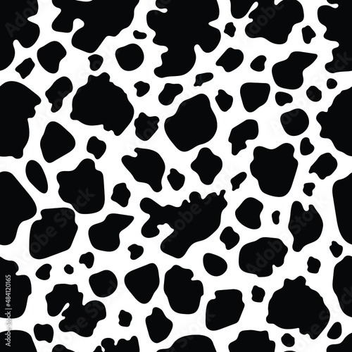 Vector black cow print pattern animal seamless. Cow skin abstract for printing, cutting, and crafts Ideal for mugs, stickers, stencils, web, cover. wall stickers, home decorate and more.
