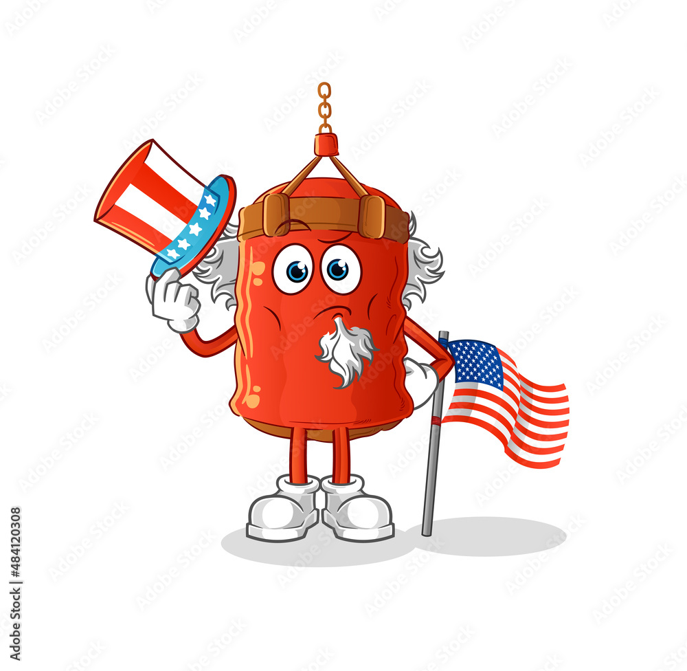 punching bag uncle sam character. cartoon mascot vector punching bag uncle sam character. cartoon mascot vector