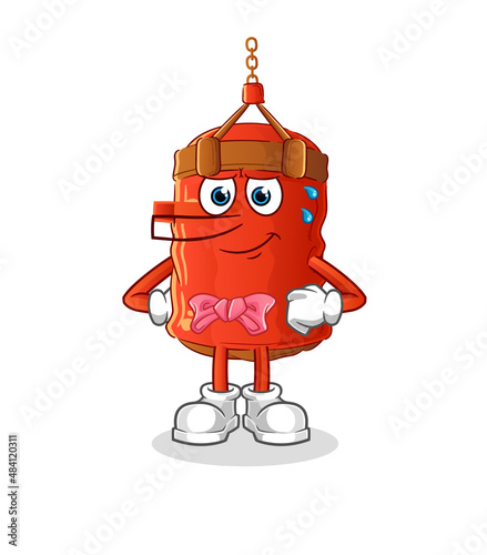 punching bag lie like Pinocchio character. cartoon mascot vector