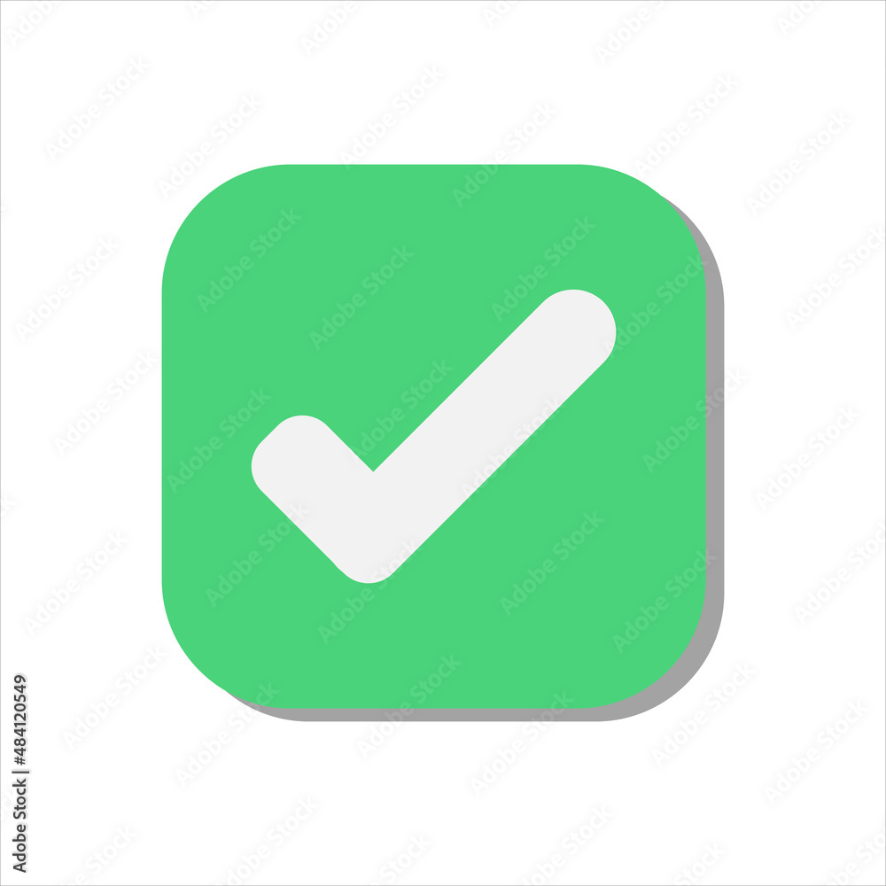 Like or correct symbol icon isolated white background, checkmark button, mobile app icon. Vector illustration Like or correct symbol icon isolated white background, checkmark button, mobile app icon. Vector illustration