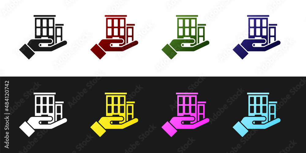 Set House insurance icon isolated on black and white background. Security, safety, protection, protect concept. Vector.