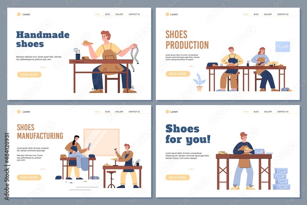 Obraz premium Handmade shoe banners set, craft workshop for online store design in flat vector