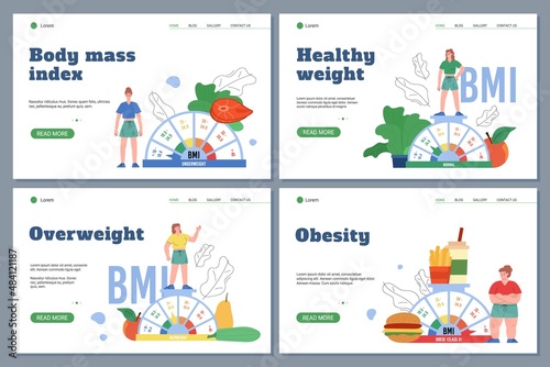 Woman body mass index web template set in flat vector illustration isolated