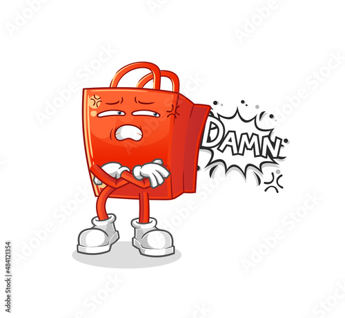 shopping bag very pissed off illustration. character vector
