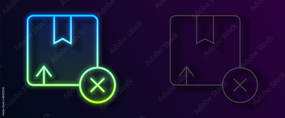 Glowing neon line Carton cardboard box icon isolated on black background. Box, package, parcel sign. Delivery and packaging. Vector