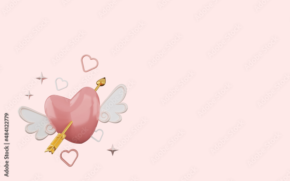 3d rendering of happy valentine's day on pink background