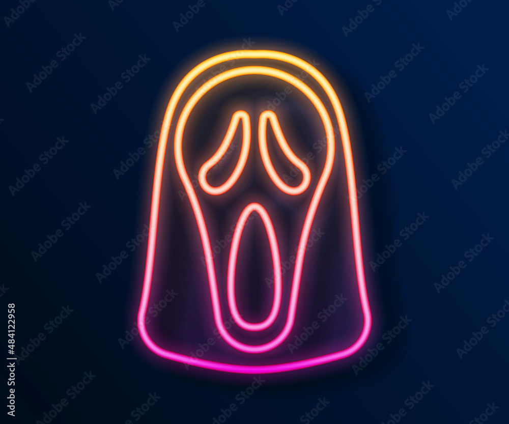 Glowing neon line Funny and scary ghost mask for Halloween icon isolated on black background. Happy Halloween party. Vector Glowing neon line Funny and scary ghost mask for Halloween icon isolated on black background. Happy Halloween party. Vector