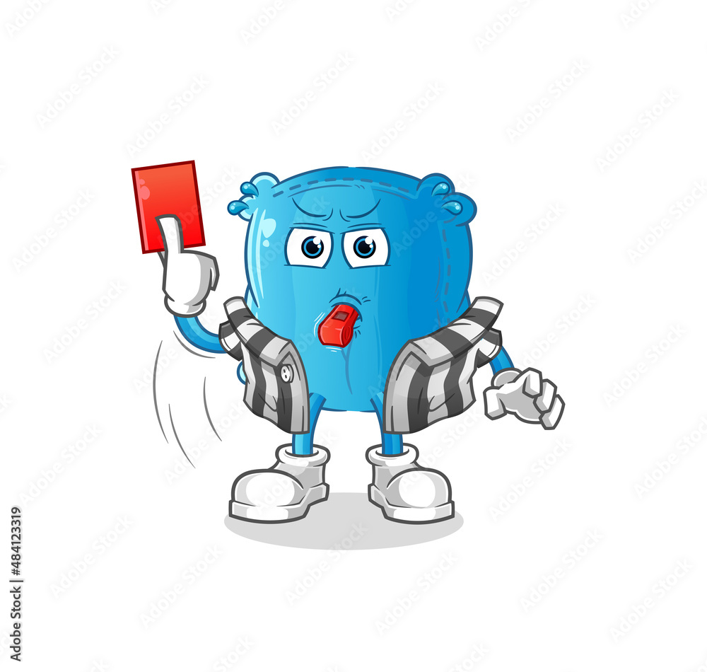 pillow referee with red card illustration. character vector