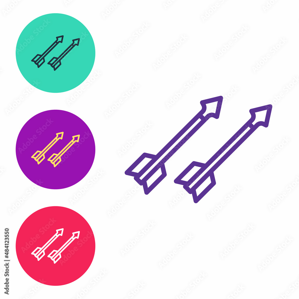 Set line Medieval arrows icon isolated on white background. Medieval weapon. Set icons colorful. Vector Set line Medieval arrows icon isolated on white background. Medieval weapon. Set icons colorful. Vector
