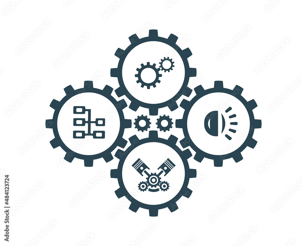 Vector illustration, icons and logos with car parts and other special equipment. Car service. Auto parts store. Vector illustration, icons and logos with car parts and other special equipment. Car service. Auto parts store.