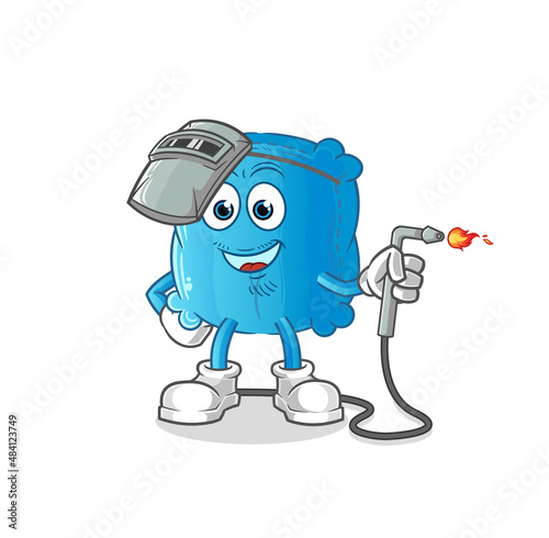 pillow welder mascot. cartoon vector © dataimasu
