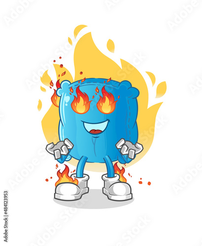 pillow on fire mascot. cartoon vector