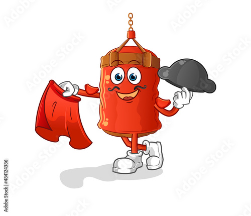 punching bag matador with red cloth illustration. character vector