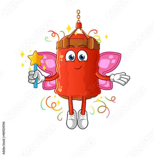 punching bag fairy with wings and stick. cartoon mascot vector