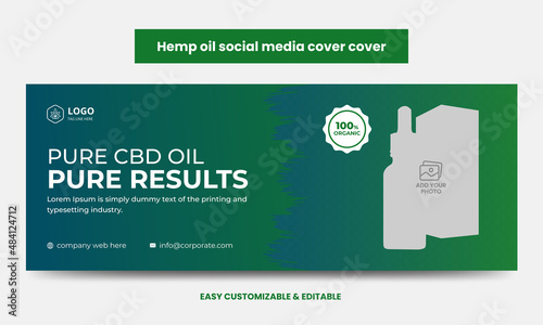Hemp or CBD product social media cover photo design. Modern cannabis sativa product sale business promotion web banner template