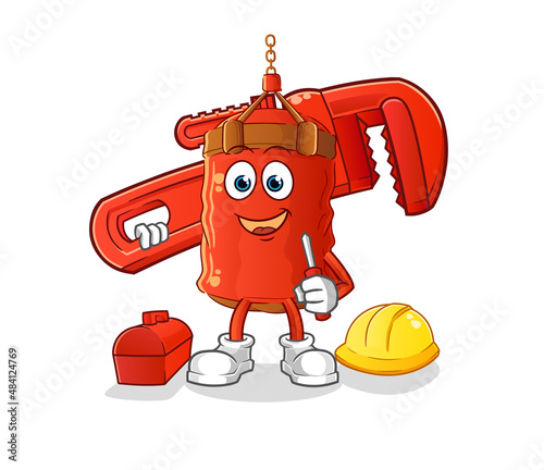 punching bag plumber cartoon. cartoon mascot vector