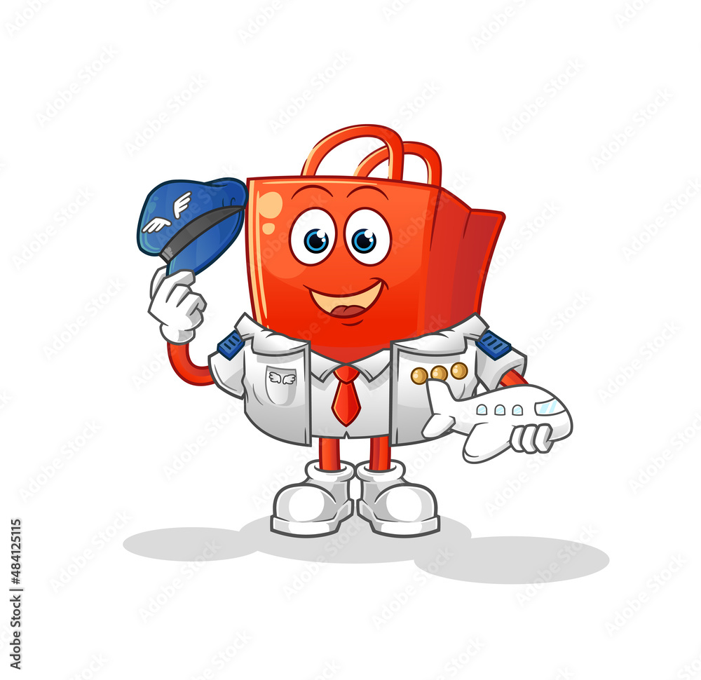 shopping bag pilot mascot. cartoon vector shopping bag pilot mascot. cartoon vector