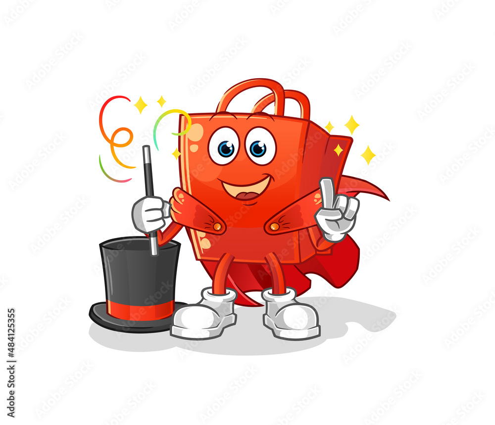 shopping bag magician illustration. character vector shopping bag magician illustration. character vector