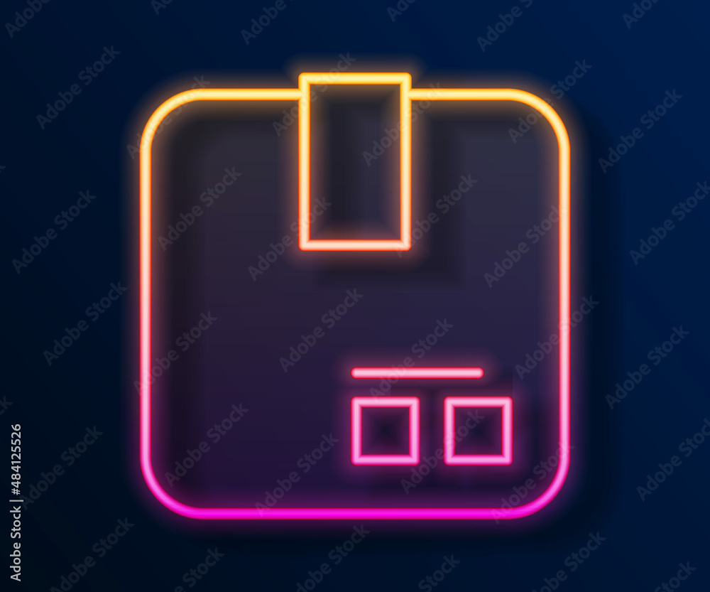 Glowing neon line Carton cardboard box icon isolated on black background. Box, package, parcel sign. Delivery and packaging. Vector Glowing neon line Carton cardboard box icon isolated on black background. Box, package, parcel sign. Delivery and packaging. Vector