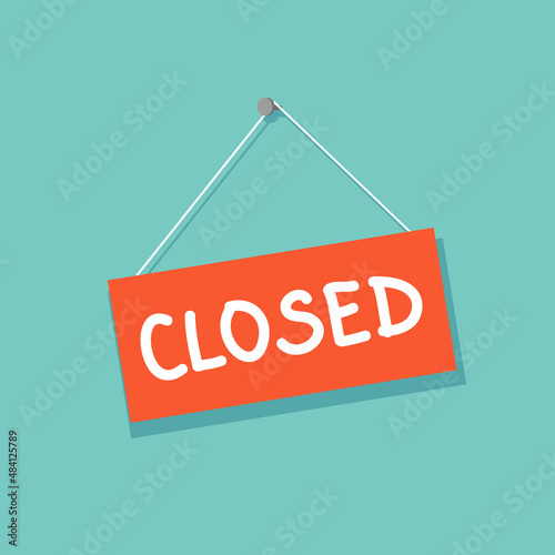 Closed hanging sign isolated, vector illustration