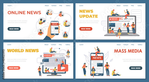 Online news and internet mass media website banners, flat vector illustration.
