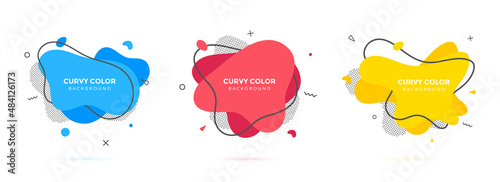 Modern liquid irregular amoeba blob shape abstract elements graphic flat style design fluid vector illustration set banner simple shape template for presentation, flyer, isolated on white background