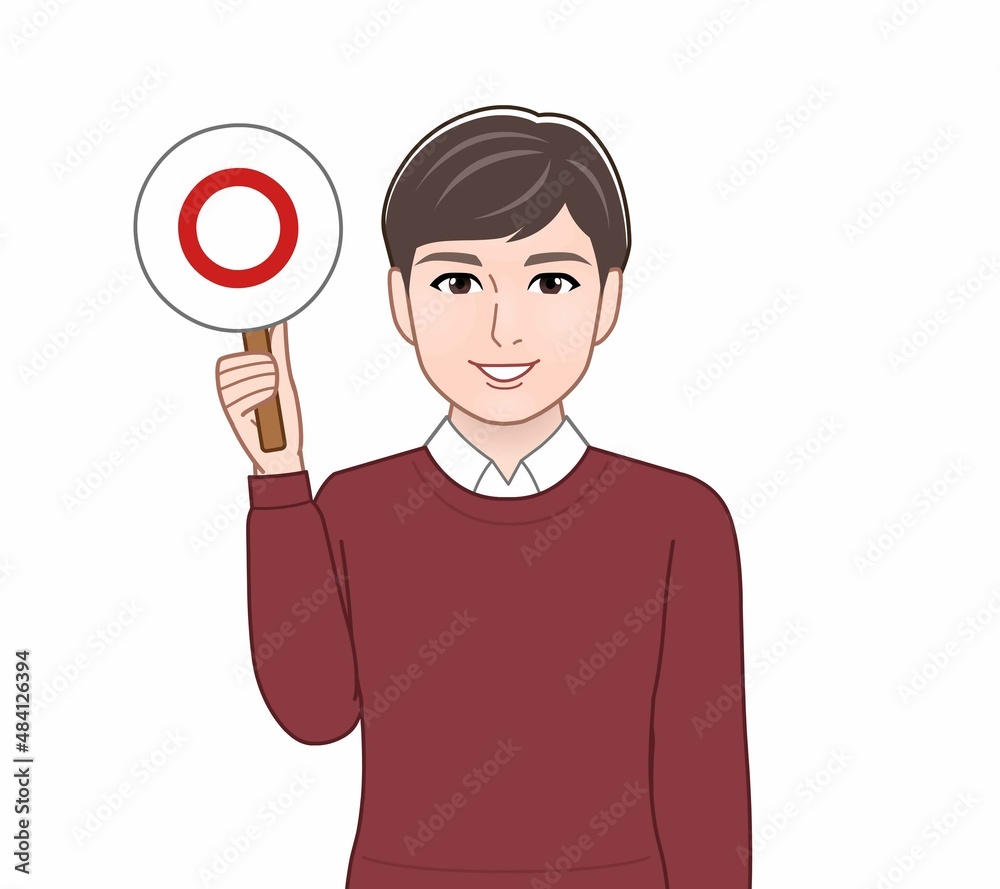 パネルを持って話す人 パネルを持って話す人