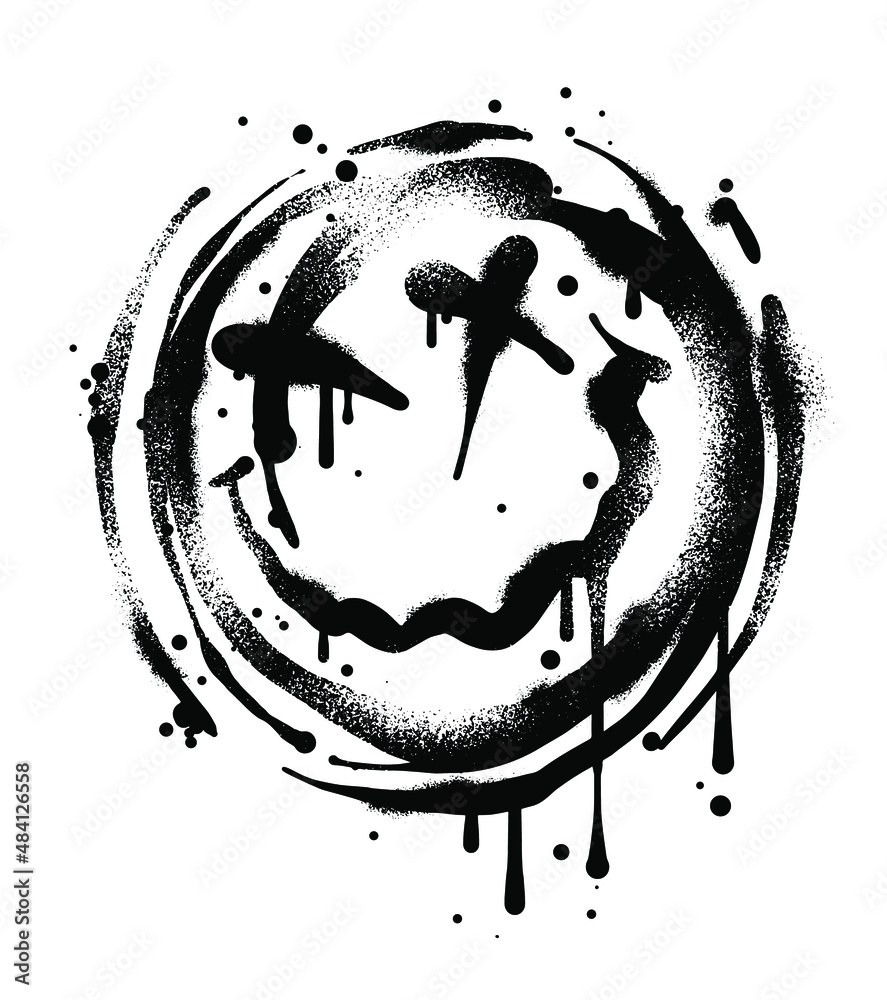 grunge hand drawn happy emoji spray paint illustration with dripping