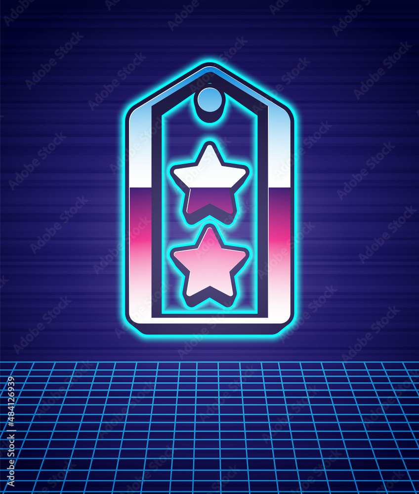 Retro style Military rank icon isolated futuristic landscape background. Military badge sign. 80s fashion party. Vector