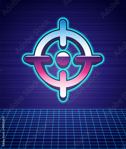 Retro style Target sport icon isolated futuristic landscape background. Clean target with numbers for shooting range or shooting. 80s fashion party. Vector