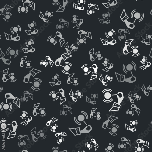 Grey Hypnosis icon isolated seamless pattern on black background. Human eye with spiral hypnotic iris. Vector