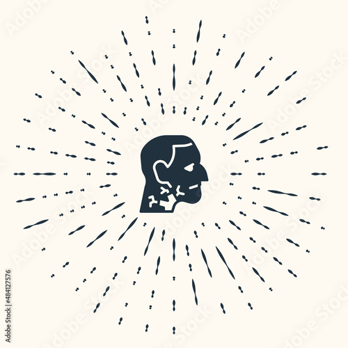Grey Throat cancer icon isolated on beige background. Laryngeal cancer. Abstract circle random dots. Vector