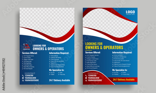 trucking and dispatching logistics flyer, freight broker flyer, owner operators independent freight flyer truck dispatcher logistics flyer template, transport service flyer design template