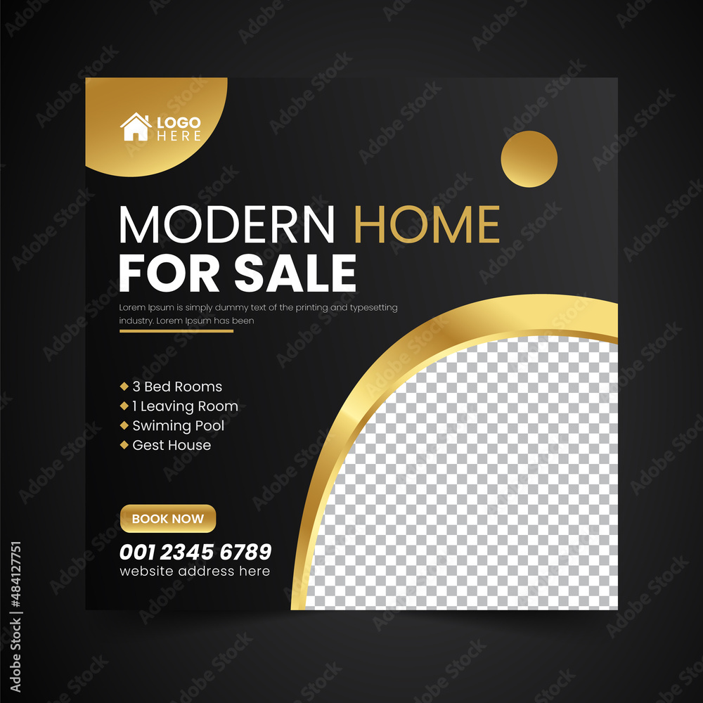 Fototapeta premium Golden Luxurious Real Estate Property house Social Media Post Banner Squire Flyer Template Design