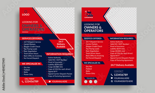 trucking and dispatching logistics flyer, freight broker flyer, owner operators independent freight flyer truck dispatcher logistics flyer template, transport service flyer design template